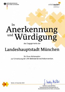 Anerkennung und Würdigung des Bundesministeriums für Arbeit und Soziales für den Münchner Aktionsplan.