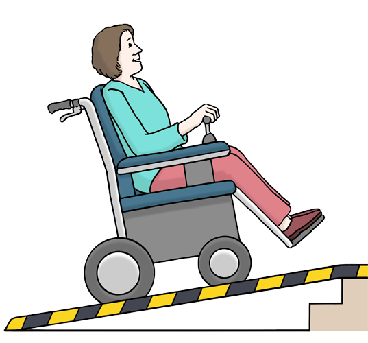 Rollstuhlfahrerin auf einer Rampe